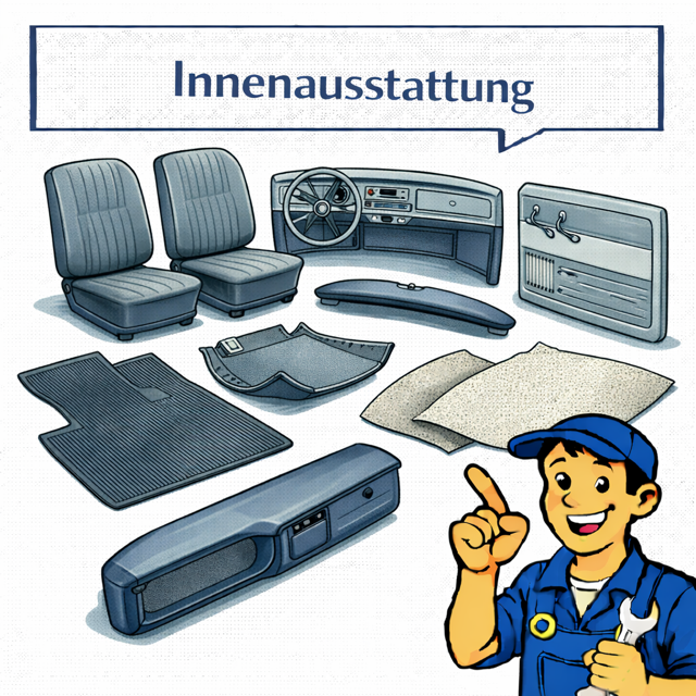 Innenausstattung Sicherheitsgurte, Himmel, Sitze & Sitzbezüge Polster Armlehnen VW Käfer