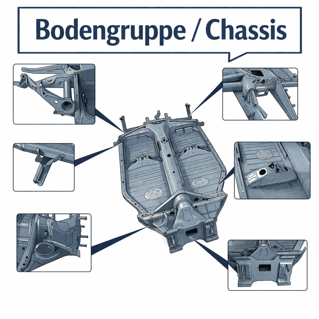 VW Käfer Bodenbleche & Rahmenkopf kaufen | Reparaturbleche Fahrgestell