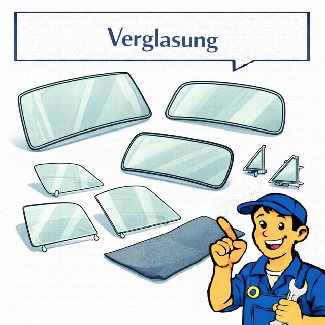 VW Käfer Frontscheibe, Seitenscheiben, Heckscheibe Fensterheber