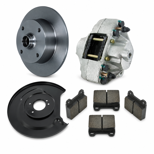 High-quality brake rotors, calipers, pads, and installation hardware for classic VW Beetle front axle disc brake systems
