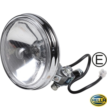 Fernscheinwerfer-Type-Hella-118-Chrom-mit-klares-Glas-mit-12-Volt-Birne-Ø-130-mm-mit-E-Marke-Porsche 912-90163112101