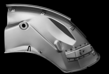 Preview: Radhaus Seitenwand Endspitze vorne links Stoßstangenhalteblech Stoßstangenaufnahme Käfer Rechteckkäfer 1961-1967 111809021IR DKB Premiumqualität