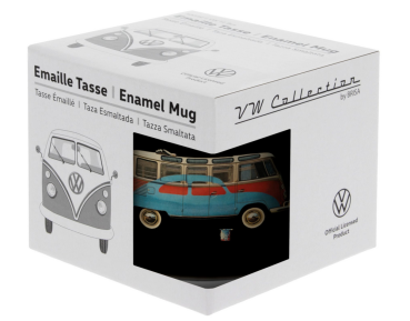 Preview: VW T1 BULLI BUS SAMBA KÄFER TASSE EMAILLE EMAILLIERT SCHWARZ IN GESCHENKBOX 500ml