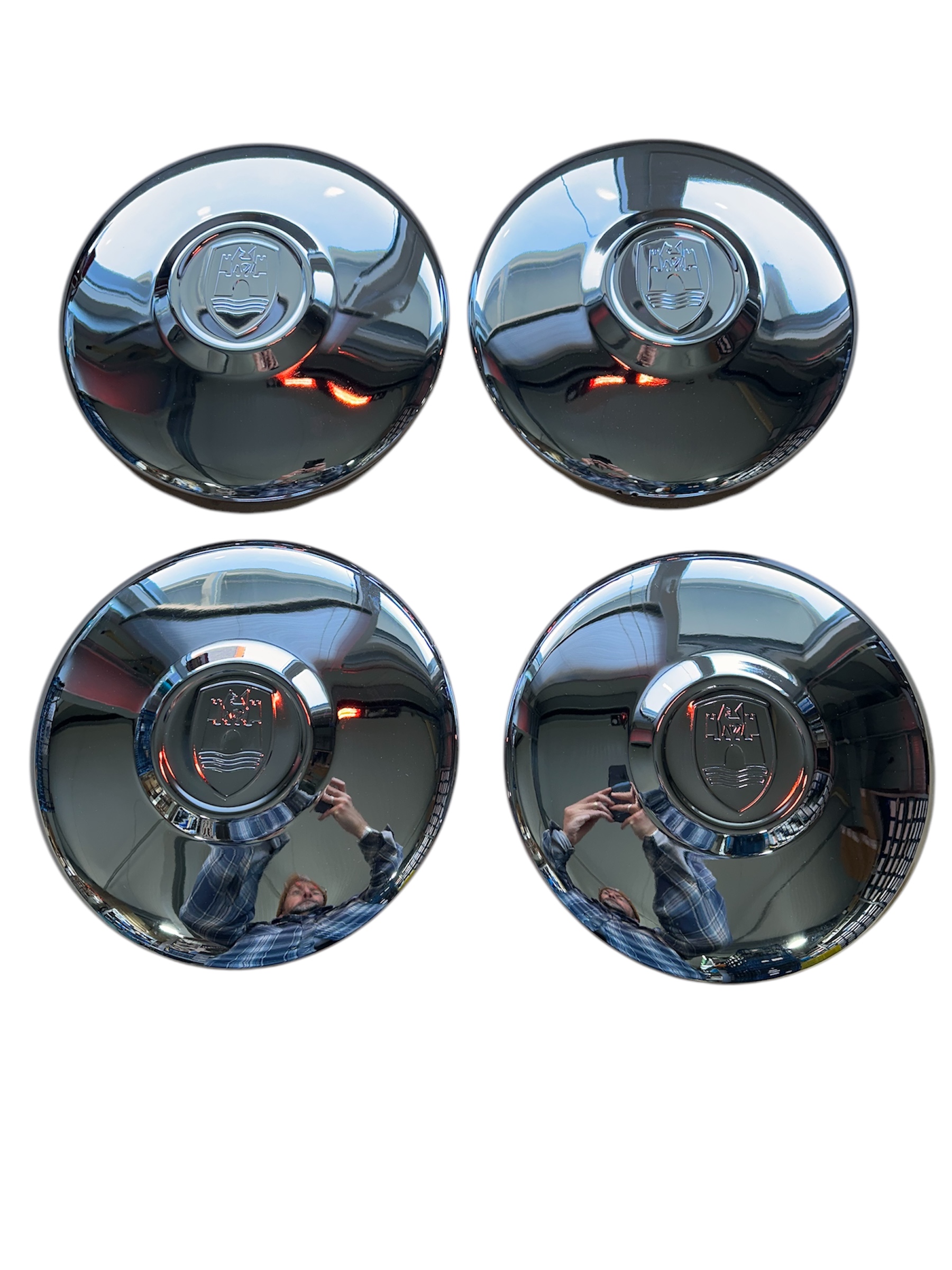 1 SET 4 x Radkappe Radkappen VW Käfer 8.1965-7.1967 verchromte Radkappen Wolfsburg Logo Käfer Felgendeckel