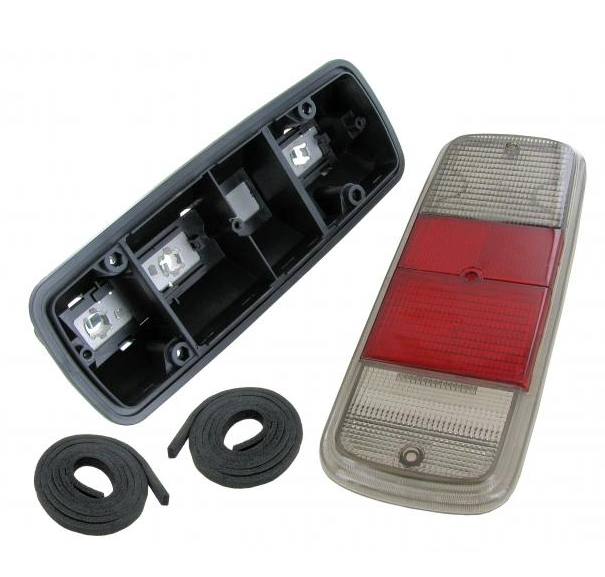 Pair Smoked Tail Light Lenses For VW T2 Bus SplitScreen - Black Housing Set