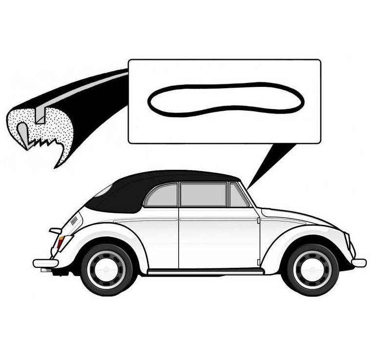 Frontscheibendichtung Für VW Käfer Limousine Bauj. 8/64 - 7/71, Mit Nut Fuer Alurahmen Vorgeformt