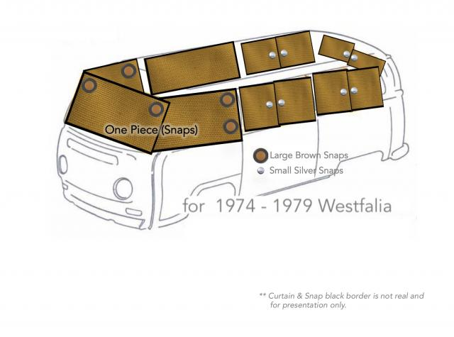 Vorhänge Vorhangset VW Bus T2 Westfalia T2b Westy gelb 10teilig -  Innenausstattung Westfalia Vorhänge - Aircooledshop