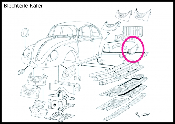 Seitenteil für VW Käfer hinten links Seitenblech links