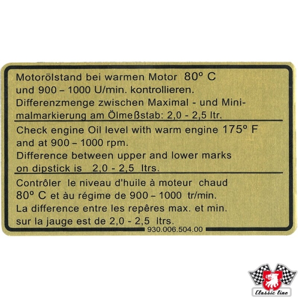Klebeschild-Motorölstand-Porsche 911-93000650400