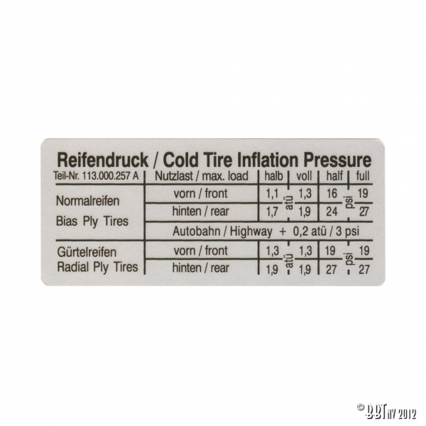Sticker-tyre-pressure-VW-Bus-T1-Kaefer-T2-