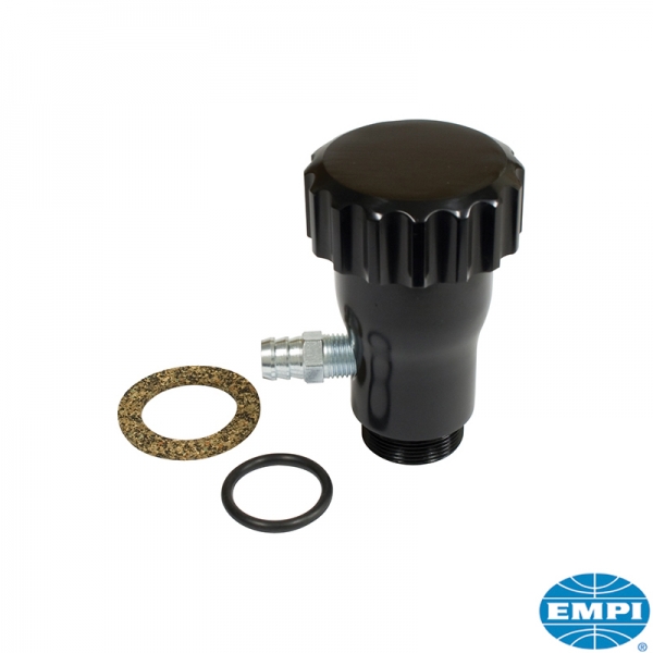 Oil-filler-tube-with-grooved-cap-and-gaskets-black-anodized-VW-Käfer-18-1097-0