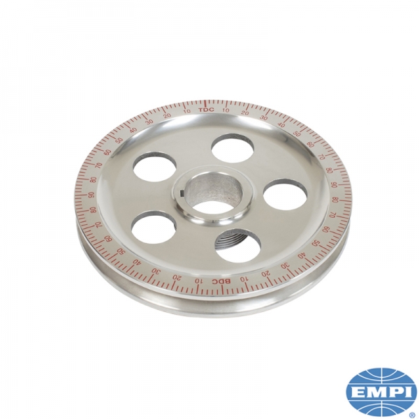 Standard-size-degree-crankshaft-pulley-with-timing-marks-red-numbers-aluminium-polished-VW-Käfer-00-8915-0