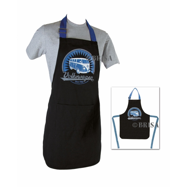 VW T1 Bulli Bus KOCHSCHÜRZE IN GESCHENKKARTON - VINTAGE LOGO/SCHWARZ Umhängeschürze VW Bus Grillmeister Grillschürze