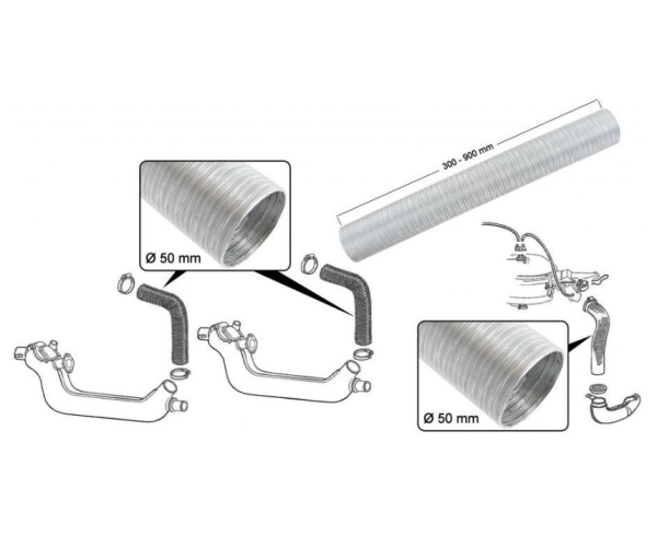 Heizschlauch 50x900 mm aluminium VW Käfer Typ1 Motor Golf 1 MK1 T2  Auspuff vergl. 028129087A Luftschlauch GebläsekastenT3 Luftfilter Schlauchuminium-VW-Käfer-028129087A