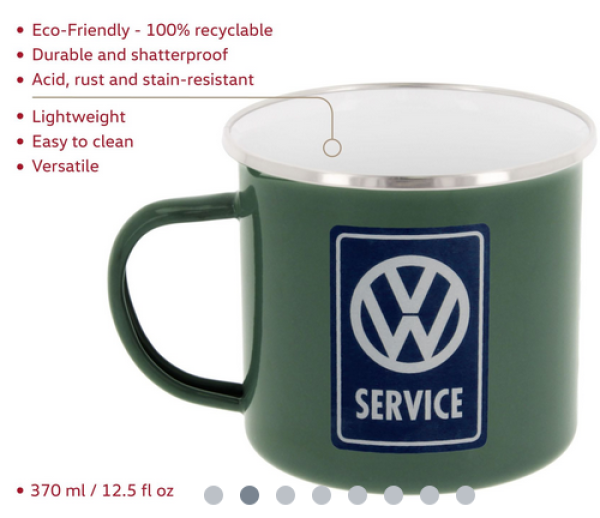 VW T1 Bulli Bus EMAILLE TASSE 500ml IN GESCHENKBOX - VW SERVICE/PETROL
