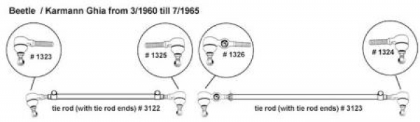 Tie rod assembly left (adjustable) Beetle LHD with roller type steering until 7.1965 Karmann Ghia LHD with roller type steering until 7.1965